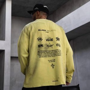 YELLOW DISTRESSED CREWNECK – BLACK ISLAND EDITION